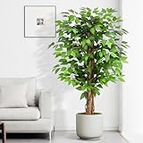 Keeplush Kunstpflanze Ficusbaum 120cm, Künstliche Pflanzen groß wie echt mit Stamm aus Naturholz,...