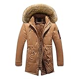 Mantel Mit Gürtel Herren Collar Herren Lange Plüschjacke Solid Hooded Herren Winterparka Gelb...