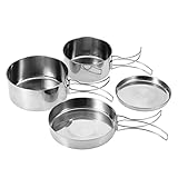 MooBreeze 4 Teiliges Edelstahl Kochgeschirr Set, Tragbares Camping Picknick Geschirr,...