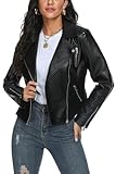 Fahsyee Damen Kunstlederjacke, Motorrad Übergröße Moto Biker Lederjacke Reißverschluss Mantel...