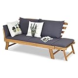 GOPLUS Gartenbank Holz, Gartensofa mit Liegefunktion, 2-3 Sitzer Holzbank mit klappbaren...