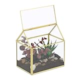 Relaxdays Pflanzenterrarium, Glas & Kupfer, HBT: 15x15x10 cm, Deko Glashaus Kakteen & Moos,...