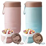 Müslibecher To Go mit Deckel, 2 Stück PP-Material Porridge Becher Joghurtbecher to Go mit Löffel,...