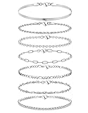 Adramata 7Pcs Ketten Armbander für Damen 14 Karat Vergoldet Armkette Twist Figaro Kettenarmbänder...