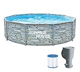 Summer Waves Frame Pool Komplettset | Rund 305x76 cm Steinoptik Grau | Aufstellpool Set | Gartenpool...