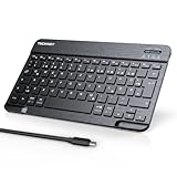 TECKNET Wiederaufladbare Bluetooth-Tastatur, mit 80cm USB Kabel, Ultra Dünn Wireless Bluetooth...