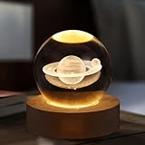 Starnearby 3D Kristallkugel Nachtlicht, 60mm Glaskugel Lampe mit Holzsockel, Sonnensystem...