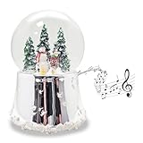 Schneekugel Weihnachten Spieluhr | Schneemann Steht mit Kind auf Schlitten | Sockel Silber glänzend...