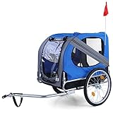 RAMROXX Fahrradanhänger Hundeanhänger klappbar für Haustiere bis 40Kg Grau Blau