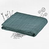 LINAS 100% Leinen Tagesdecke 137x180cm Blau - Premium Bettdecke mit Fransen, Boho Bettüberwurf,...