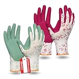 Gebol Flower Duo, 2 Paar Gartenhandschuhe Damen, Arbeitshandschuhe mit Latex-Beschichtung &...