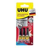 UHU Sekundenkleber extra stark | 3x1g Kleber Tuben für präzises Kleben | Sekundenkleber Gel für...