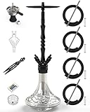 NOBLE HOOKAH HOOKAH 100cm 4 Anschlüsse Aluminium Shisha Set mit LED Licht, 4 Schläuche, Glasbase,...