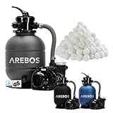 Arebos Sandfilteranlage mit Pumpe inkl. 700g Filterbälle | Grau | 400W | 10.200 L/h | Tankvolumen...