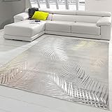 Teppich-Traum Designer Teppich Flur Wohn- & Schlafzimmer • hell-dunkel Effekt Palmenzweige grau...