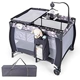GOPLUS 3 in 1 Babybett, Klappbares Baby Reisebett mit Wickelauflage, Matratze, hängendem Spielzeug...
