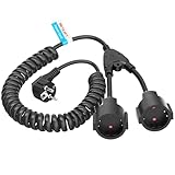 Verlängerungskabel Spiralleitung 5M Max, 1 bis 2 Schutzkontakt Spiralkabel Dehnbar, IP20...