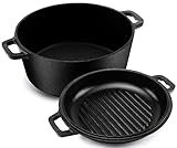 KICHLY 2 in 1 Gusseisen Topf Mit Doppelter Zweck Grillpfannendeckel - Vorgewürzter Gusseiserner...