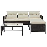 3-teiliges Rattanmöbel-Set für den Außenbereich, bestehend aus 1 Sofa, 1 Lounge, 1 Couchtisch mit...