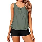 Runmeihe 2-teiliges Tankini-Set für Damen, sportlicher Badeanzug mit Sport-BH, Bauchkontrolle,...