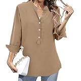 Leinenhemd Damen Sommer Langarm, Leinenbluse Damen Oversize Hemdbluse Mit Knöpfen Blusenshirt...