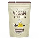 Nutri + Vegan Protein Pulver Vanille 1 kg 83% Eiweiß - 3k-Proteinpulver 1000 g - Shake Vanilla...