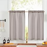 Vangao Scheibengardinen Grau Leinenoptik Modern Küche Bistrogardine 2er Set 65Bx60Hcm mit...
