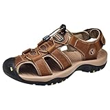 Sandalen Herren Leder Trekking Sport Leder Atmungsaktiv Zehensandalen Sommer Geschlossen...