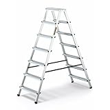 DRABEST Trittleiter Alu Klapptritt 2 x 7 Stufig Leiter Beidseitig Mehrzweckleiter Haushaltsleiter...