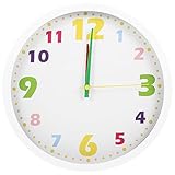 SKISUNO Lernwanduhr Weißrahmen Lautlos Analog Kinderzimmer Dekorative Wanduhr Cartoon Design...