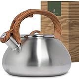 WALDWERK Wasserkessel (2,3L) - Wasserkessel für Induktion und Gasherd - Teekessel mit Holzoptik...