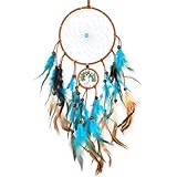 Traumfänger Blau, Dreamcatcher mit Vintage Feder und Perlen, Boho Traumfänger Handgefertigt Dream...