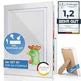 Bilderrahmen für Kinderzeichnungen A4 - 2 Stück mit Wand- & Standfunktion, Klappbar für Kinder