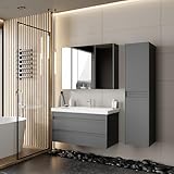KAREN banyo Badezimmermöbel Set Lara 100 Anthrazit | Keramikwaschbecken | Unterschrank |...