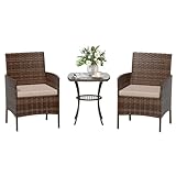 Amopatio Rattan Gartenmöbel Set, Balkonmöbel Set Kleiner 3 teilig, Outdoor Gartenlounge...