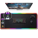 Gimars Upgrade Gaming Mauspad RGB, 15W Kabelloser Schnellladung, 800x300x5mm, Mousepad XXL mit 10...
