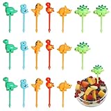 18 Stück Dinosaurier Obstgabeln, Mini Gabeln für Kinder Süße Dinosaurier Mini Zahnstocher...
