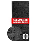 KARAT Premium Teppichläufer gewebt mit Muster - 80 x 200 cm, Anthrazit - Flauschiger Baumwoll...