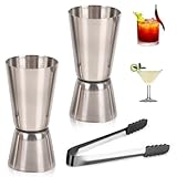 Cocktail Messbecher, 2 Stück Jigger 2cl/4cl mit Eiszange Doppelter Barmaß Edelstahl Spirituosen...