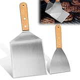 2-Stück Burger-Set, Grillspachtel Edelstahl, Grillwender, Pfannenwender Spachtel Mit Holzgriffen...