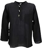 GURU SHOP Nepal Fischerhemd, Goa Hippie Hemd, Yogahemd, Freizeithemd, Schwarz, Baumwolle, Size:XL,...
