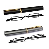 KoKoBin 2er pack Mini Schmal Lesebrille Federscharnier Metall Lesehilfe Unisex-Sehhilfe mit Etui...