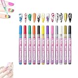 Exclaifmula 12-Farben-Nagelkunststifte-Set, 12 Farben, schnelltrocknendes Maniküre-Malset, feine...