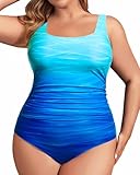 Daci Damen-Badeanzug, Übergröße, rückenfrei, Bauchkontrolle, gerüscht, Badeanzug, Blau,...