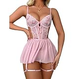 RPAEOY Dessous Sexy Damen Negligee Dessous Kleid Strapsen Dessous Set Nachtkleid mit G-String...