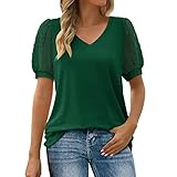 Musselin Bluse Damen - Oversize T Shirt Damen V-Ausschnitt Einfarbig Tunika Shirt Damen Lässig...