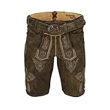 Trachten Rausch knackige Kurze Braune Trachten-Lederhose aus Premium Ziegenleder mit Gürtel...