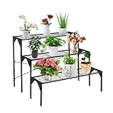 GOPLUS 3 Ebenen Metall Pflanzenständer, Blumentreppe Outdoor, Blumenregal Pflanzentreppe für...
