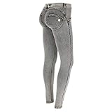 Freddy WR.UP Damen Skinny-Jeans, niedriger Bund, leichte Waschung, Gr. S, Grau / Gelb