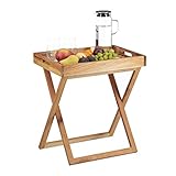 Relaxdays Tabletttisch klappbar, Serviertisch Walnuss-Holz, Klapptisch klein, Serviertablett, HxBxT:...